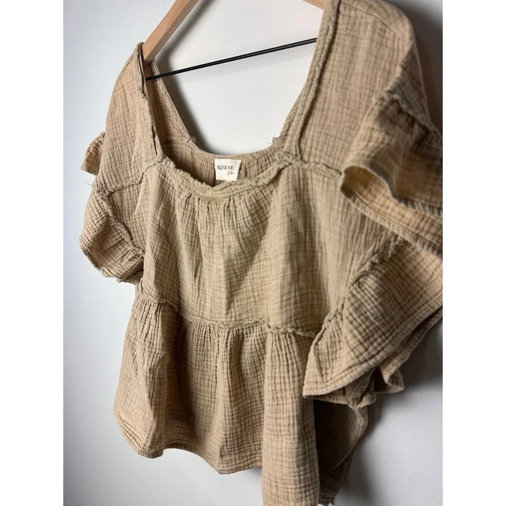 Before You With Love Ruffle Sleeve Square Neck Peplum Top - Women's Small - Picture 2 of 8